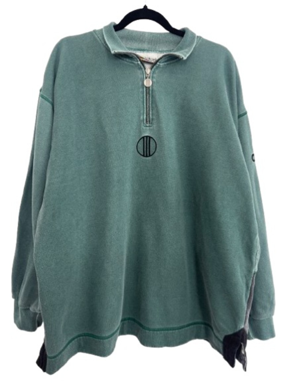 Vintage Adidas Quarter Zip Pullover Sweatshirt Teal Grey Black Stripe Retro